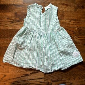 Smiling button size 2T green and blue stripped dress